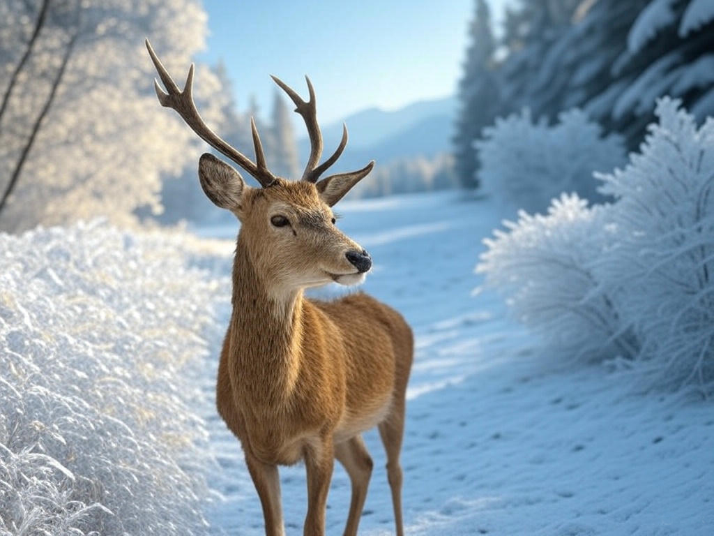 EK Financial Advice Ltd Stag in winter forrest with stream and mountains